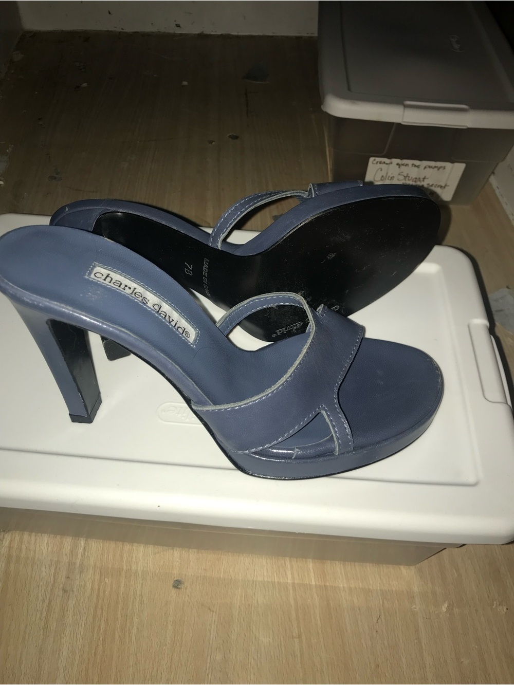 Charles David Slate Blue High Heel Slide Sandals